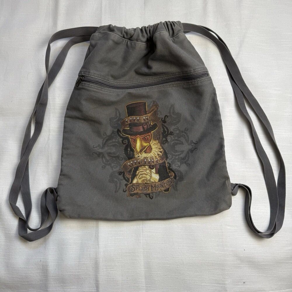 Disney World Splash Mountain DARE TO TURN BACK Canvas Drawstring Backpack Rare
